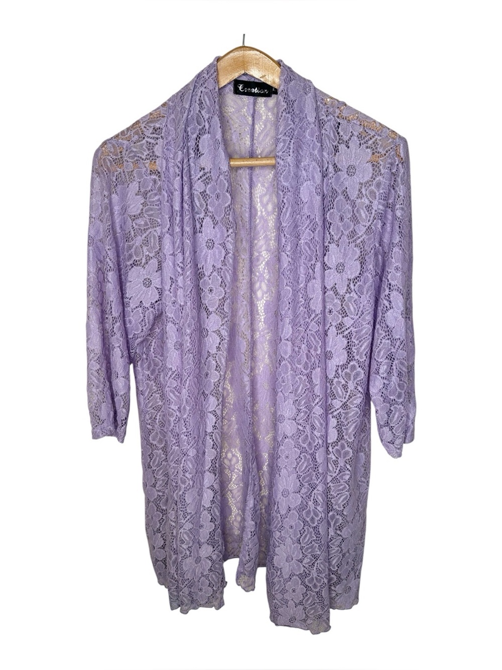 Creation Floral Mesh Lace Cardigan Size 2X Lilac Purple 3/4 Sleeves Open Front